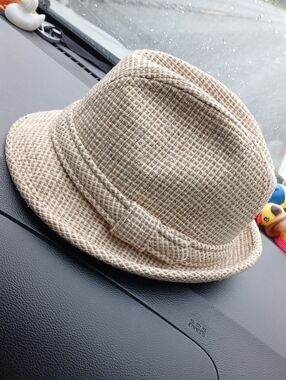 Beige Textured Country GENTLEMAN  Woven Fedora Hat 7 1/4